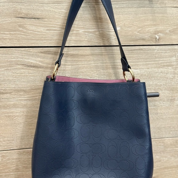 Coach Dark Blue Embossed Shoulder Bag - Picture 2 of 10
